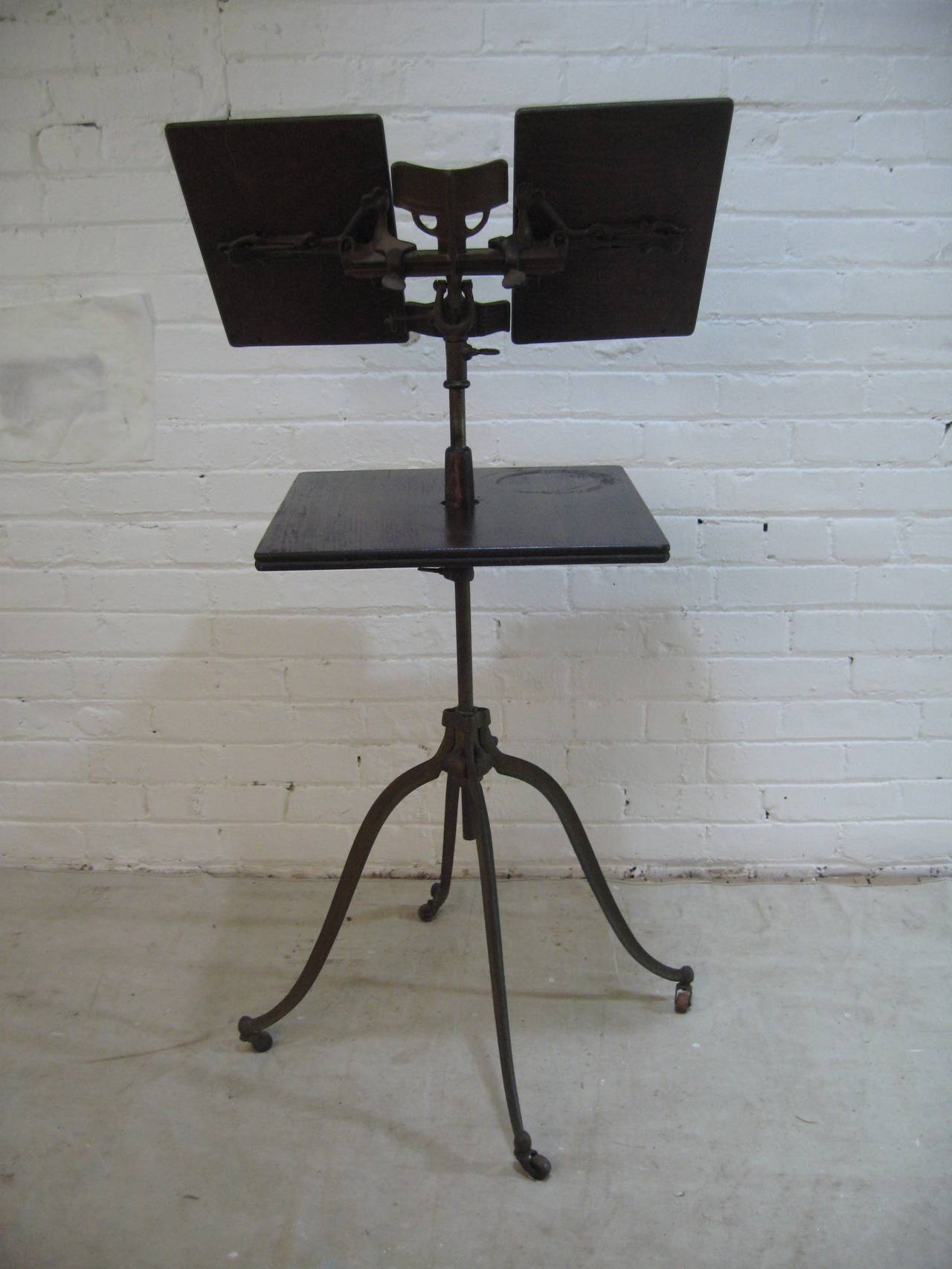 Lambie Oak and Iron Industrial Book Stand In Good Condition In Garnerville, NY