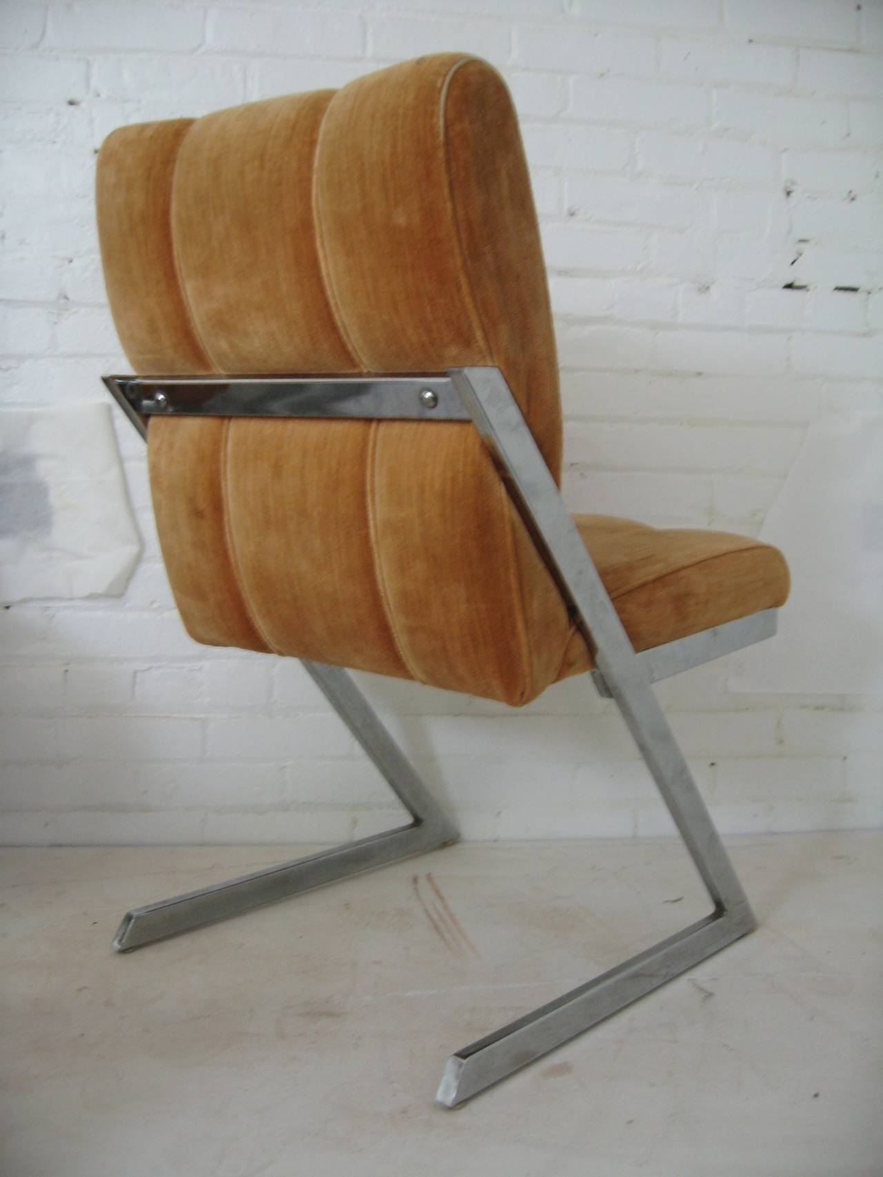 American 1970s Chrome Cantilever Dining Chairs