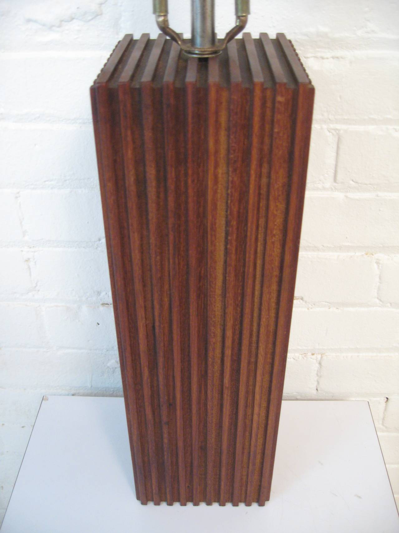 Megalithic Carved Teak Table Lamp In Excellent Condition In Garnerville, NY