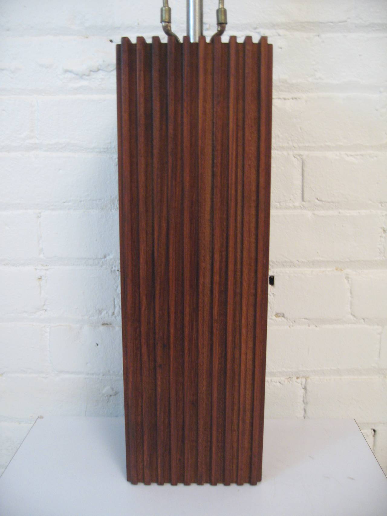 Mid-Century Modern Megalithic Carved Teak Table Lamp