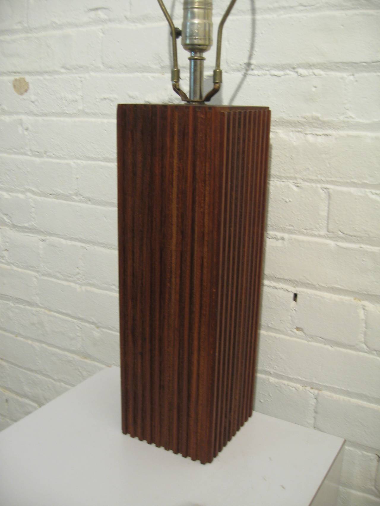 Mid-20th Century Megalithic Carved Teak Table Lamp