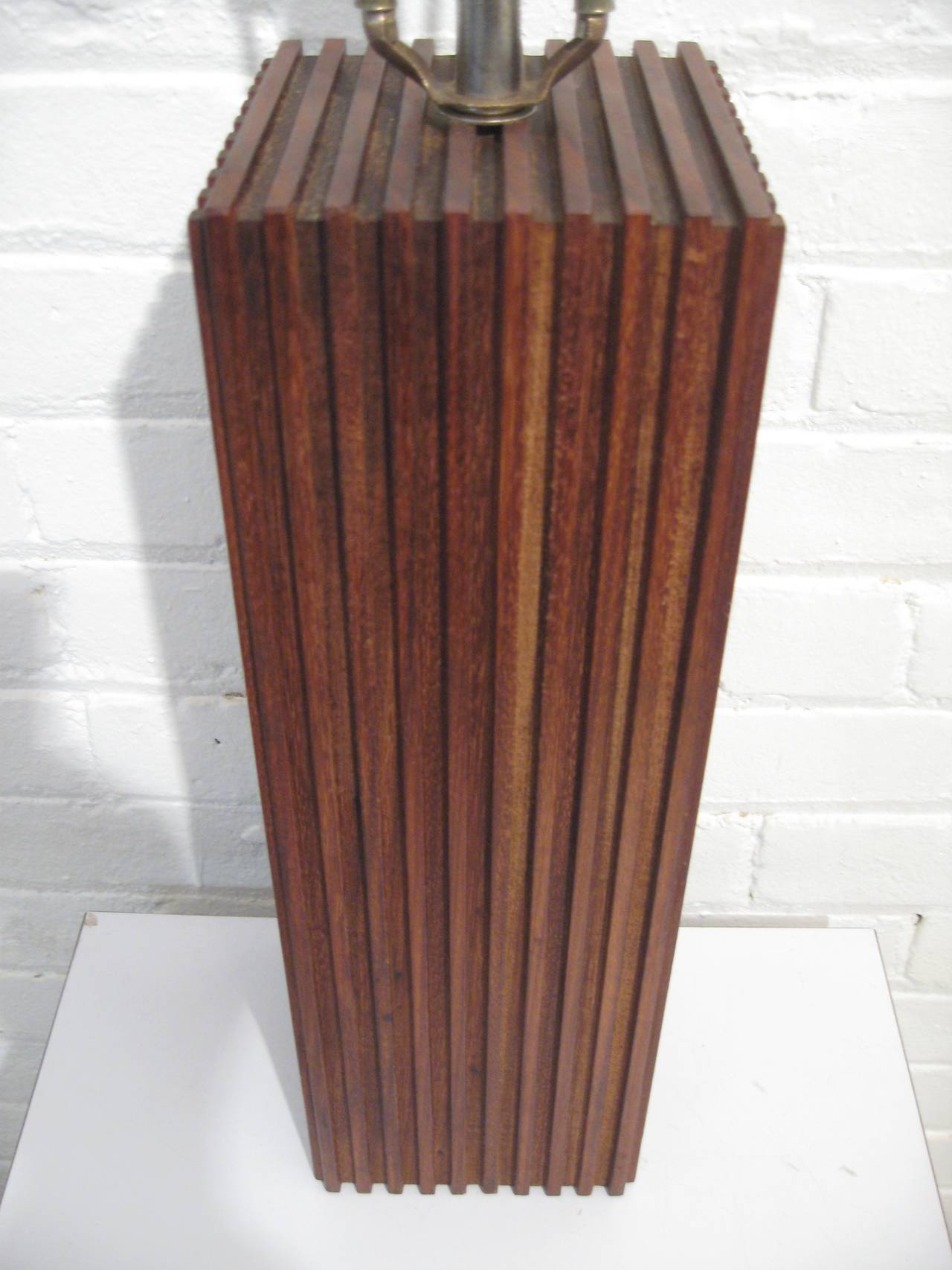 Danish Megalithic Carved Teak Table Lamp
