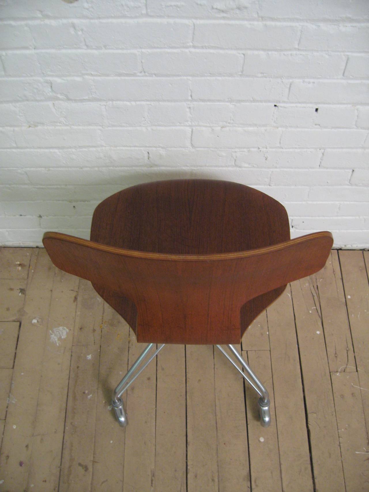 Steel Arne Jacobsen for Fritz Hansen Teak Desk Chair Model 3103