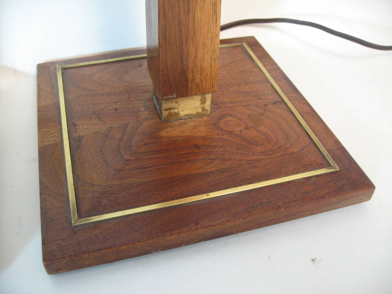 Pair of Walter Von Nessen Style Walnut and Brass Table Lamps