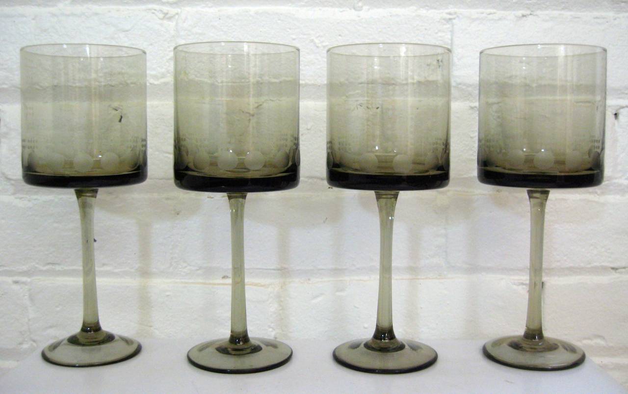 Unknown 1960s Modernist Smoked Glass Wine Goblets, Set of Four