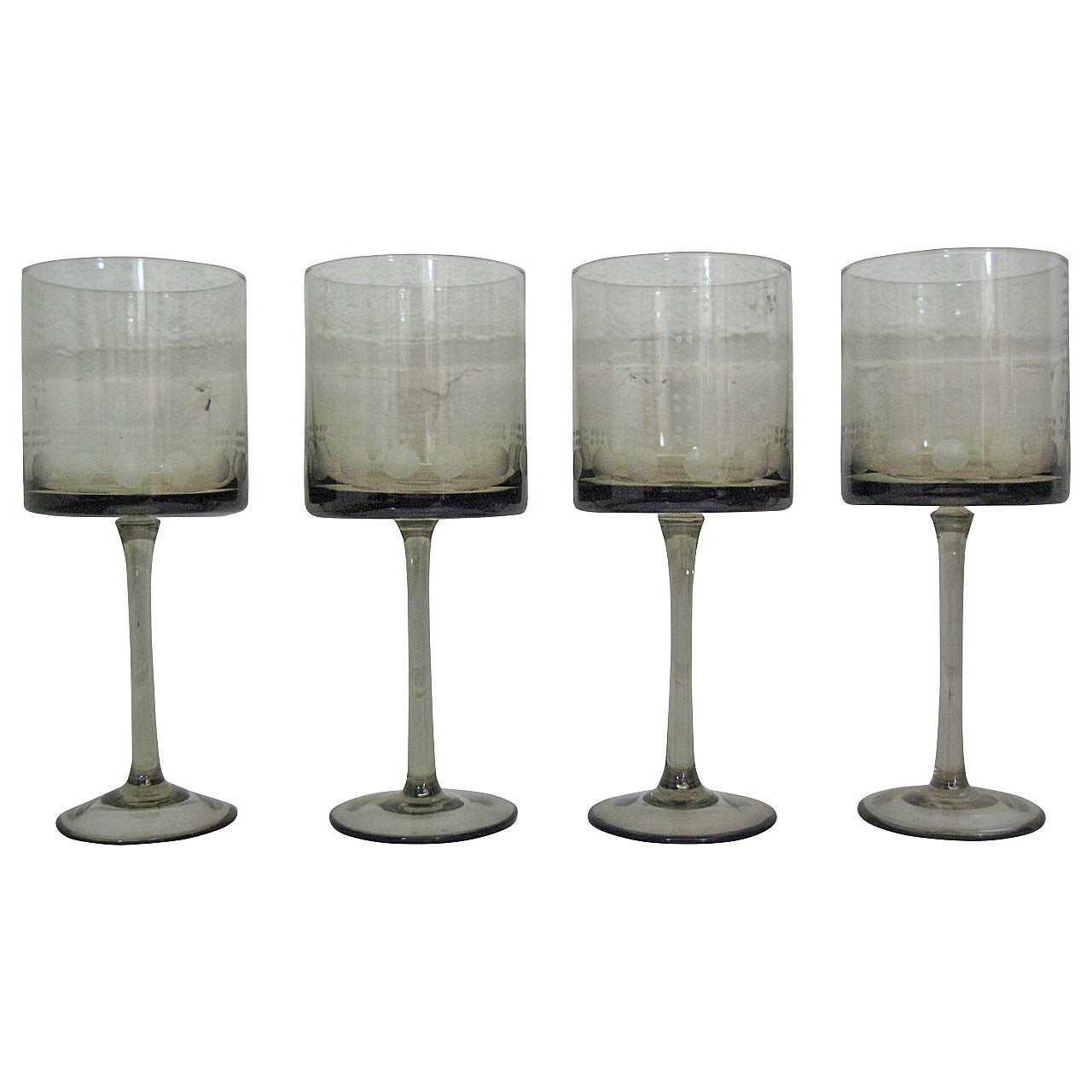 1960s Modernist Smoked Glass Wine Goblets, Set of Four