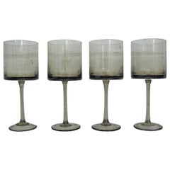 1960s Modernist Smoked Glass Wine Goblets, Set of Four