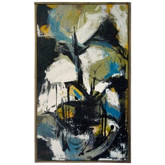 1950s Signed Abstract Expressionist Oil on Canvas Painting