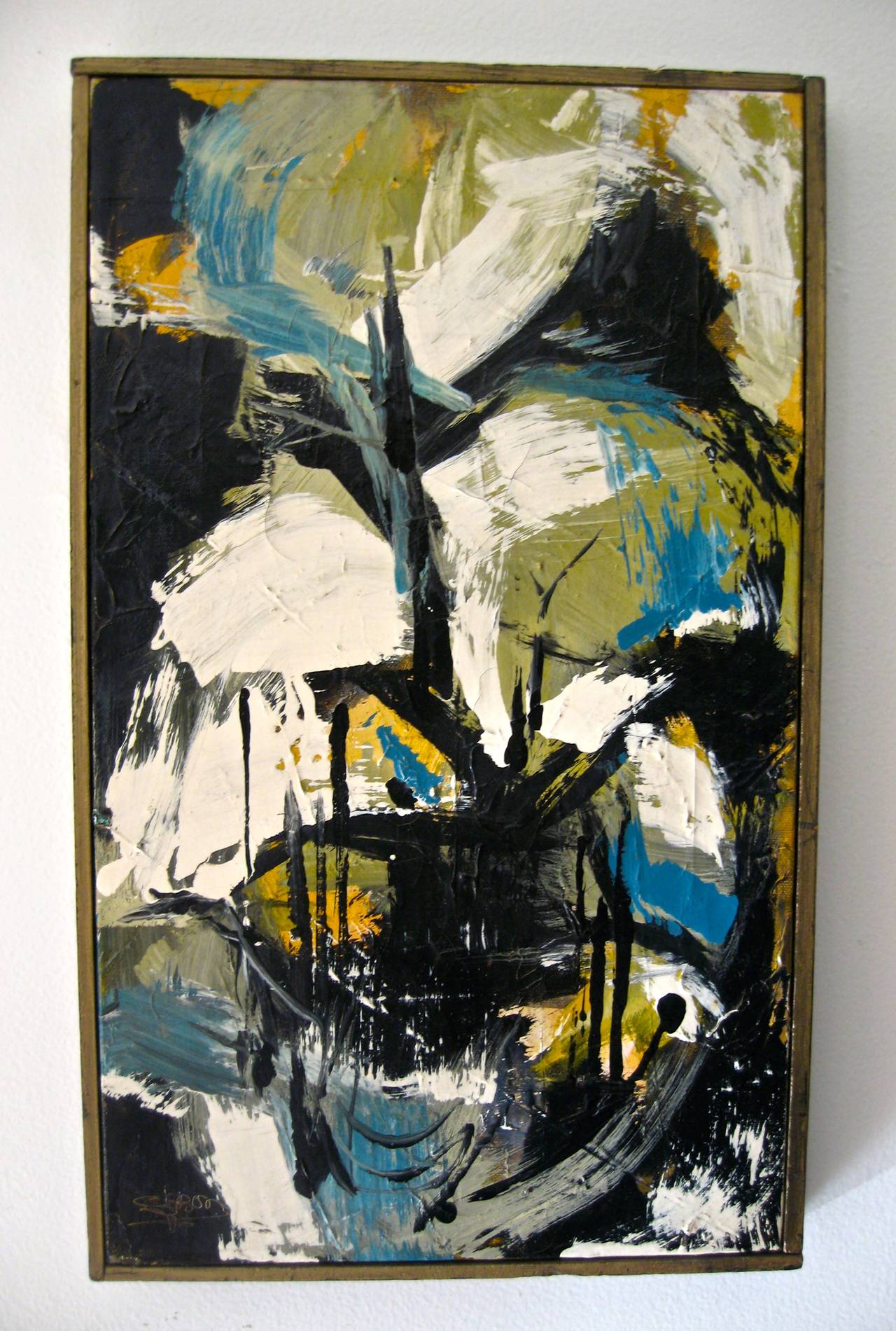 Mid-20th Century 1950s Signed Abstract Expressionist Oil on Canvas Painting