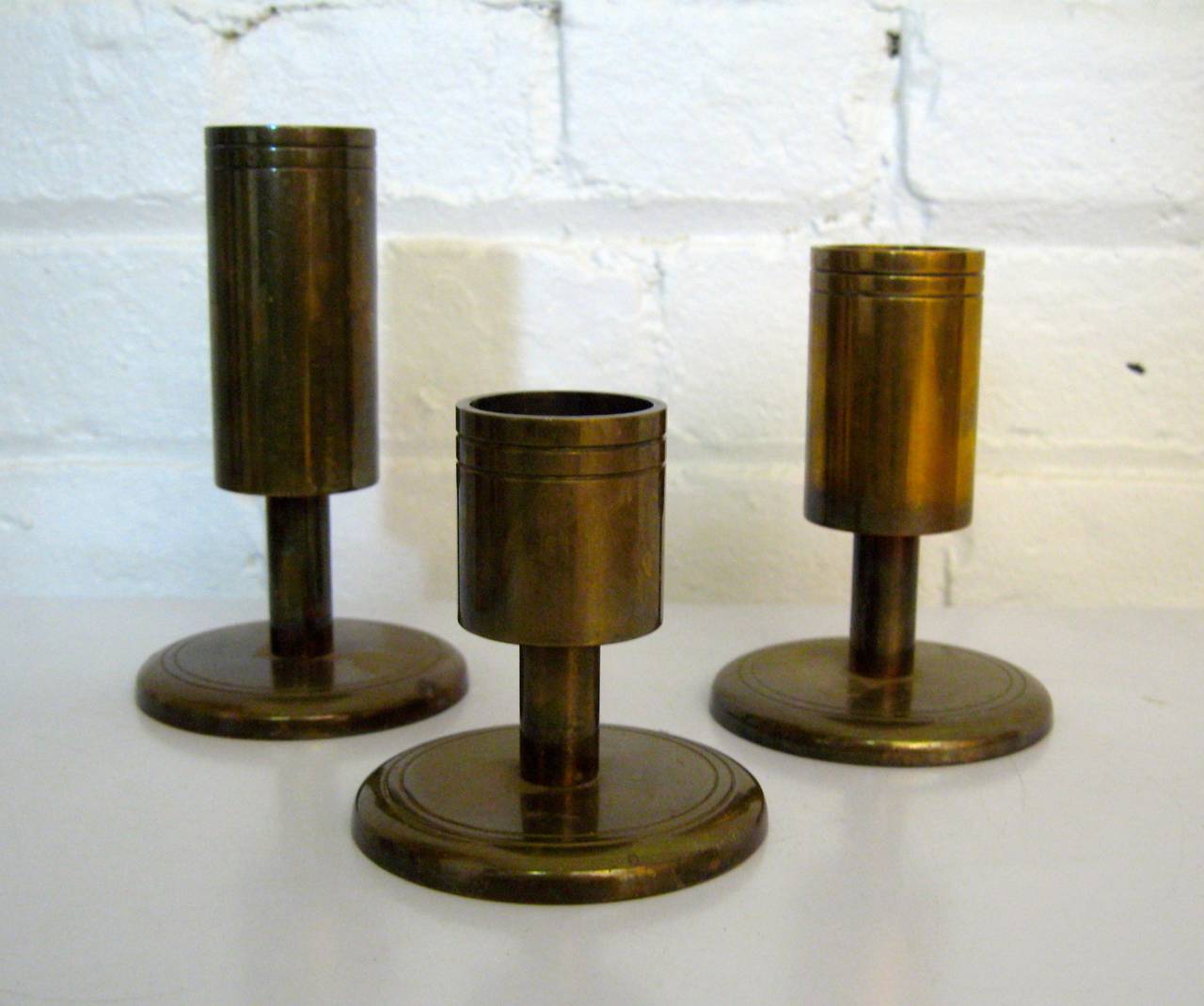 Danish Modern Dan Present Tiered Brass Candle Holders at 1stDibs