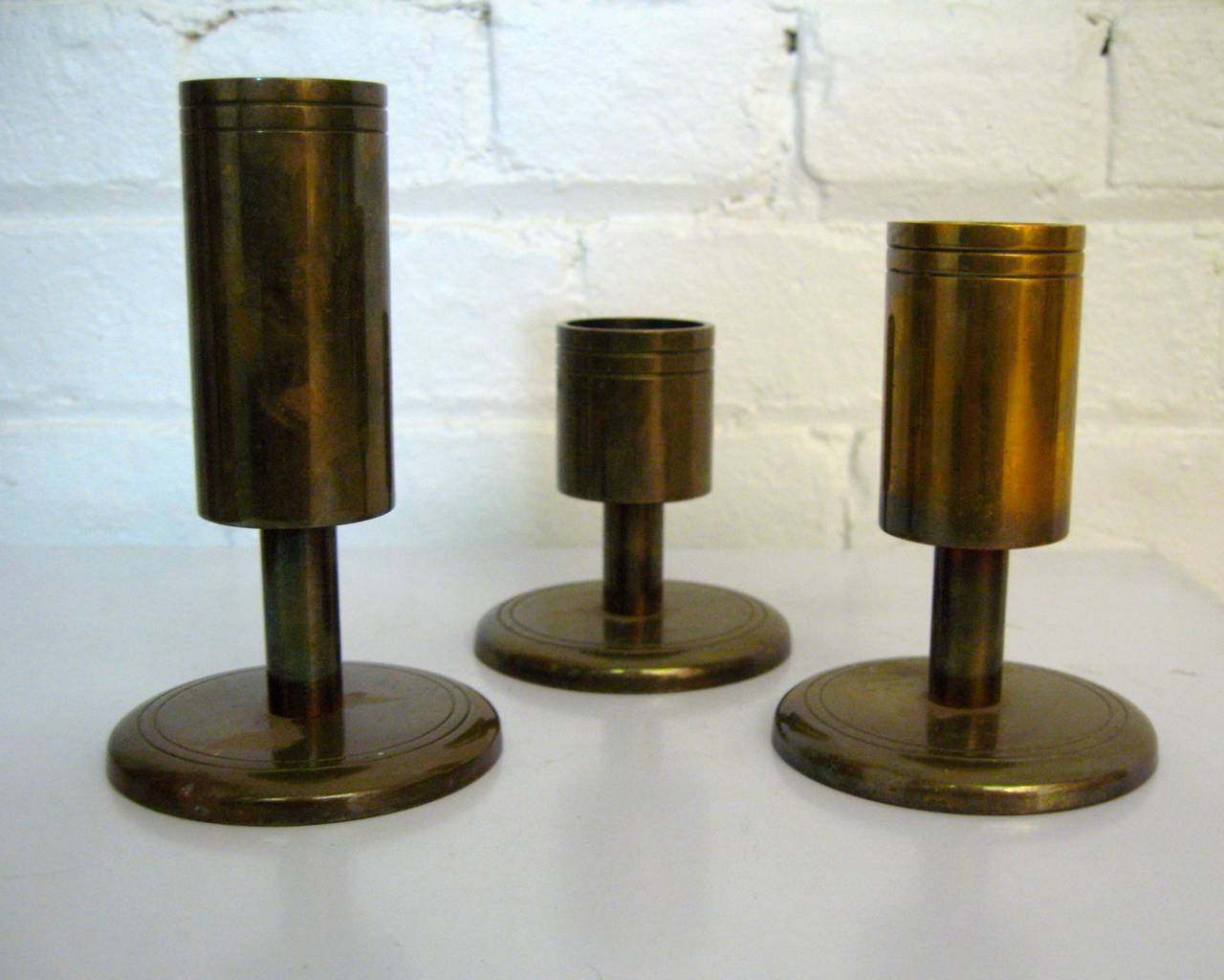 Scandinavian Modern Danish Modern Dan Present Tiered Brass Candle Holders