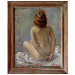 1950s Study of Female Nude Oil on Canvas Painting