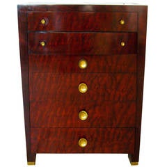 Vintage Art Moderne Quilted Sapele African Mahogany Tall Dresser
