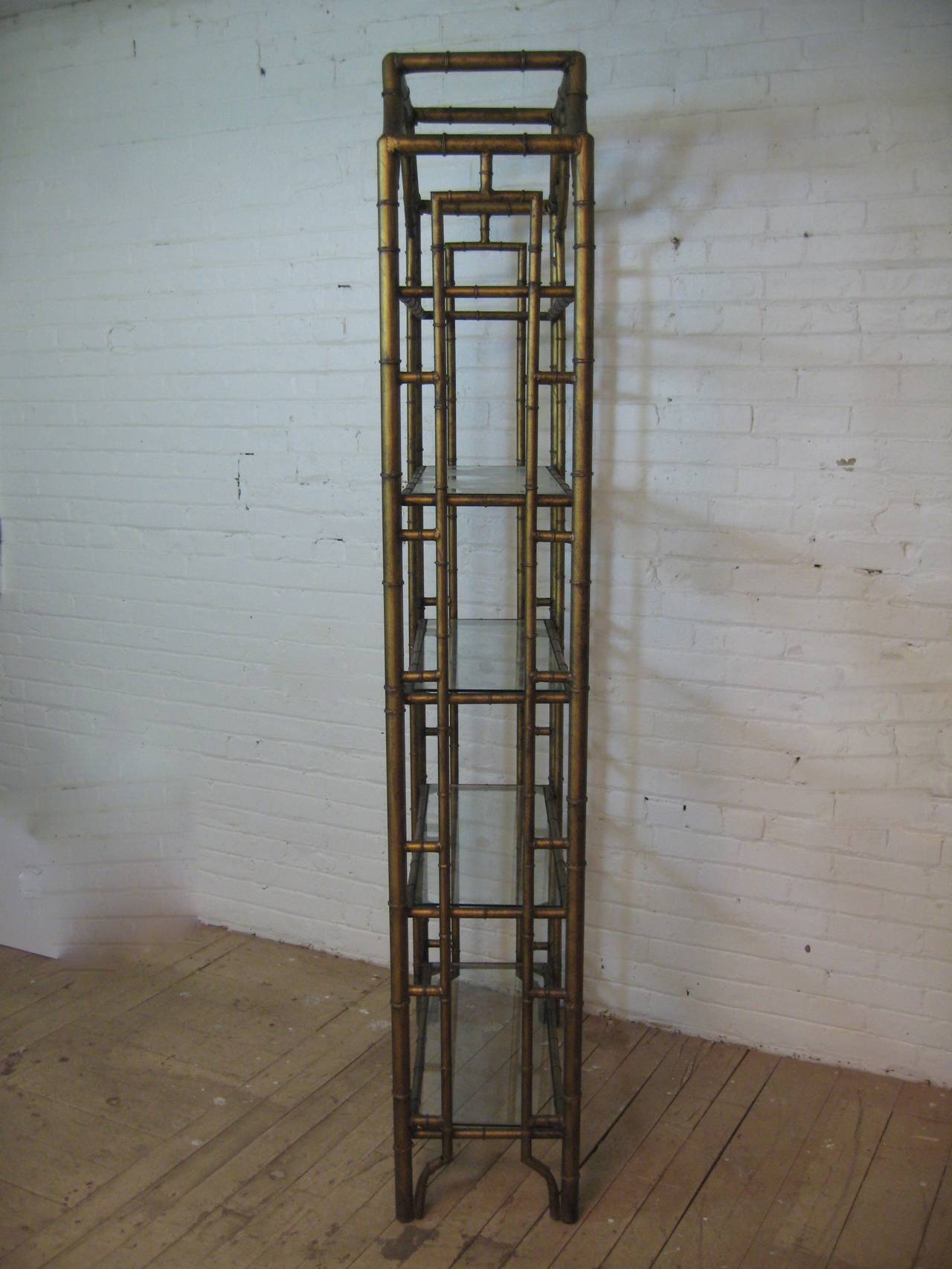 Gilt Chinese Chippendale Style Faux Bamboo Etagere