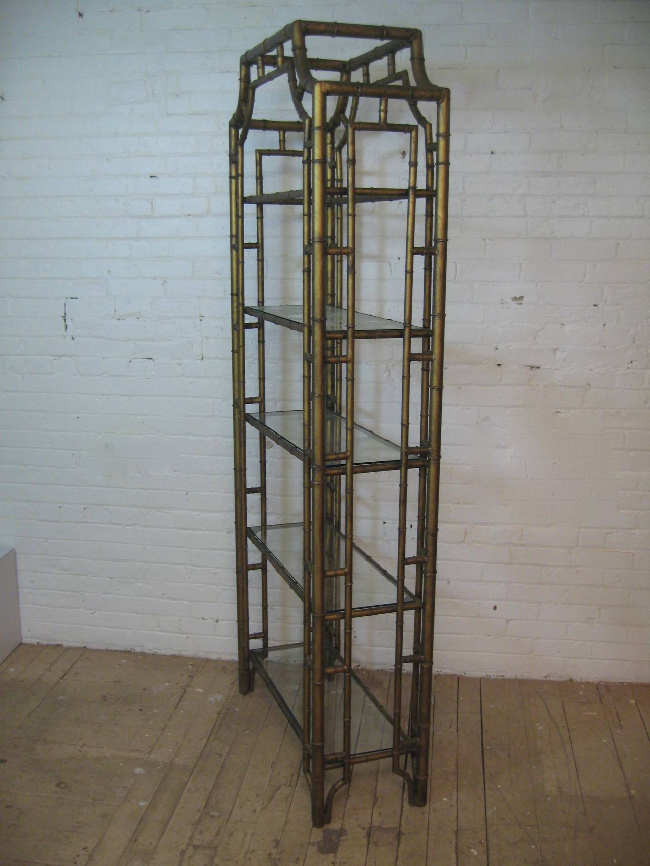 American Chinese Chippendale Style Faux Bamboo Etagere
