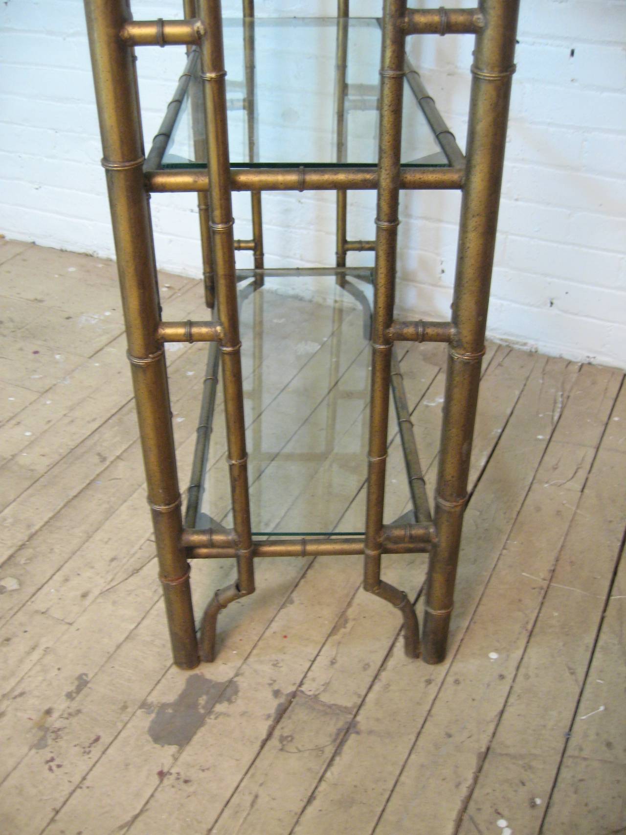 Metal Chinese Chippendale Style Faux Bamboo Etagere