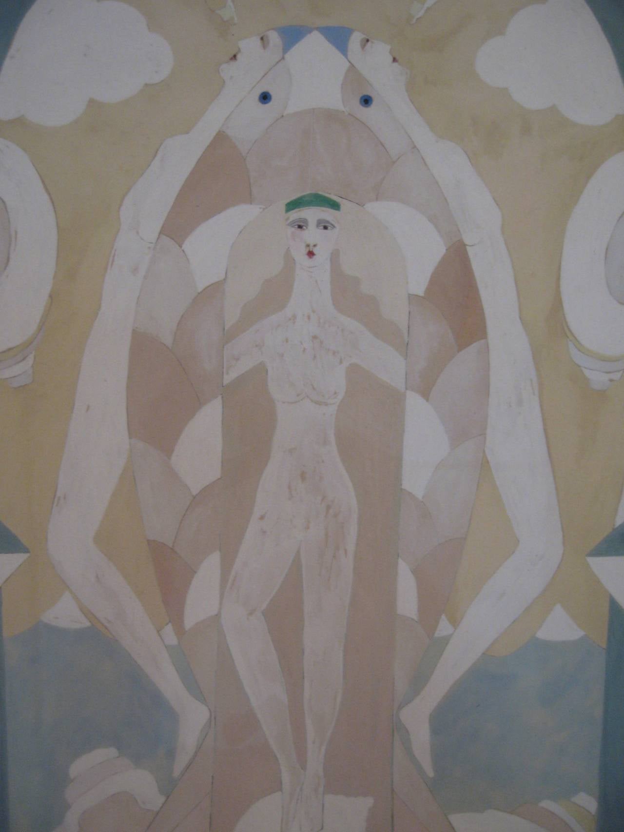 Signed Art Deco Gouache of Sea Nymphs 3