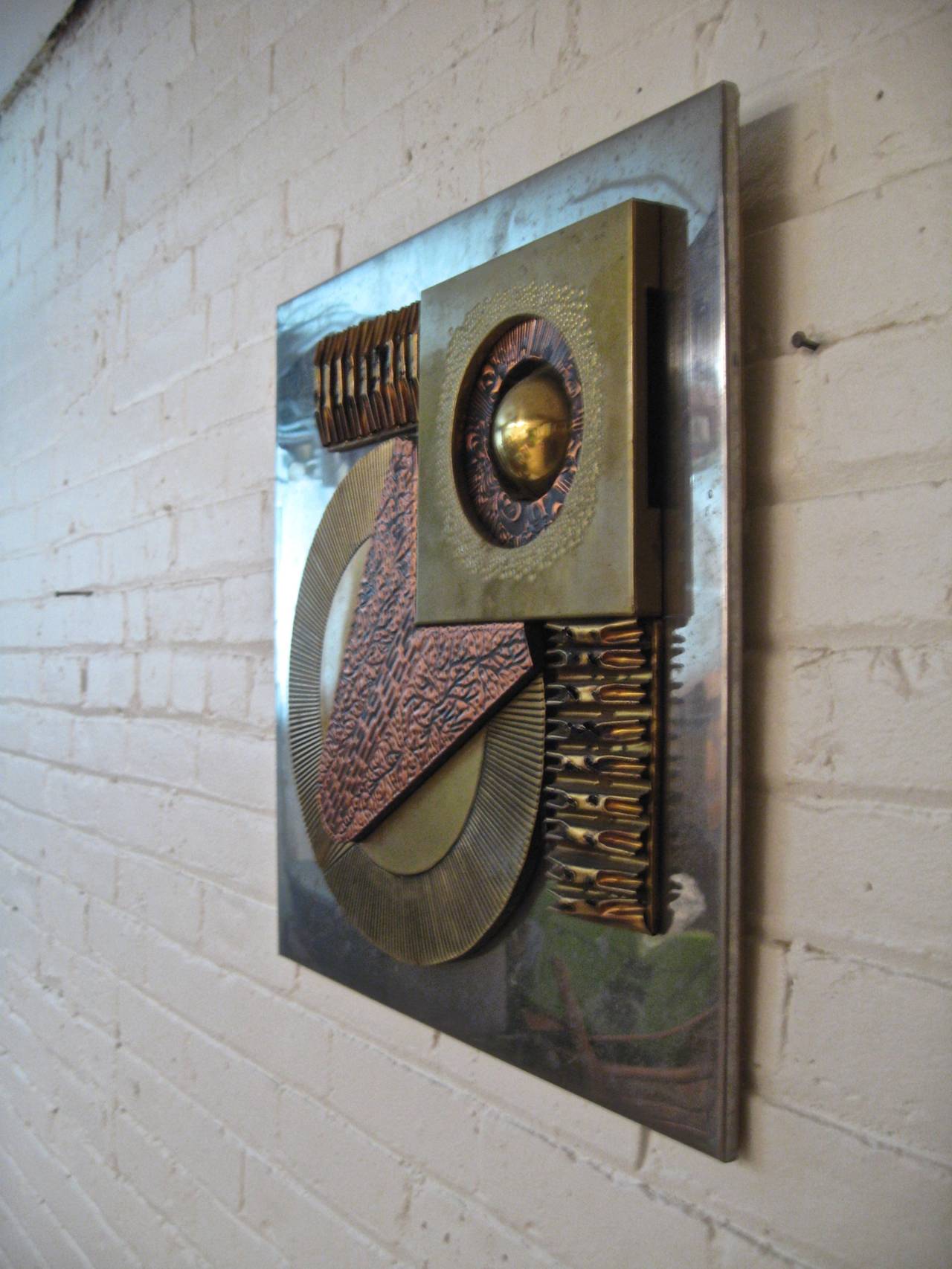 1970s Brutalist Mixed Metal Wall Hanging In Excellent Condition In Garnerville, NY