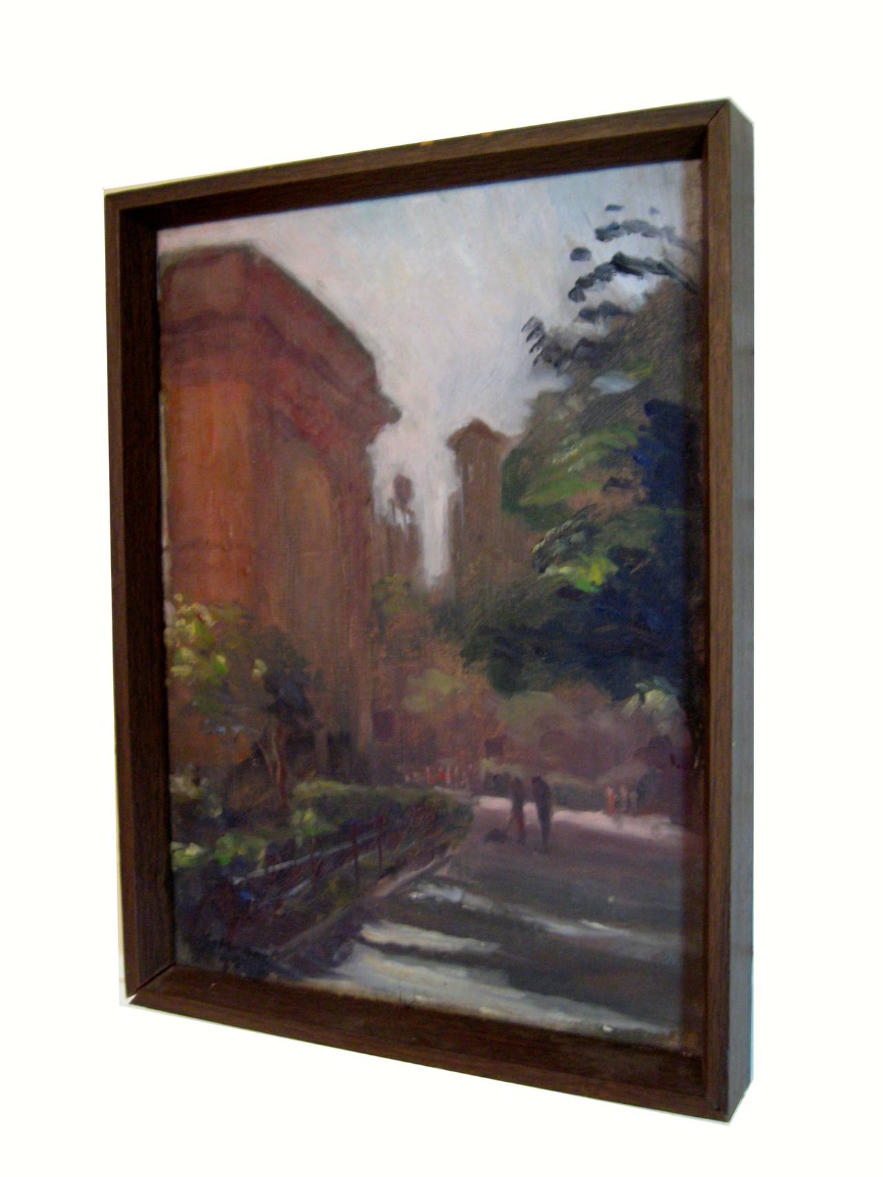Painted by New York artist, Anthony Springer (1928-1995). Springer most famous for his New York scenes has rendered a wonderfully peaceful moment in a normally bustling Washington Square park. Signed lower left, Springer and dated either 1977 or