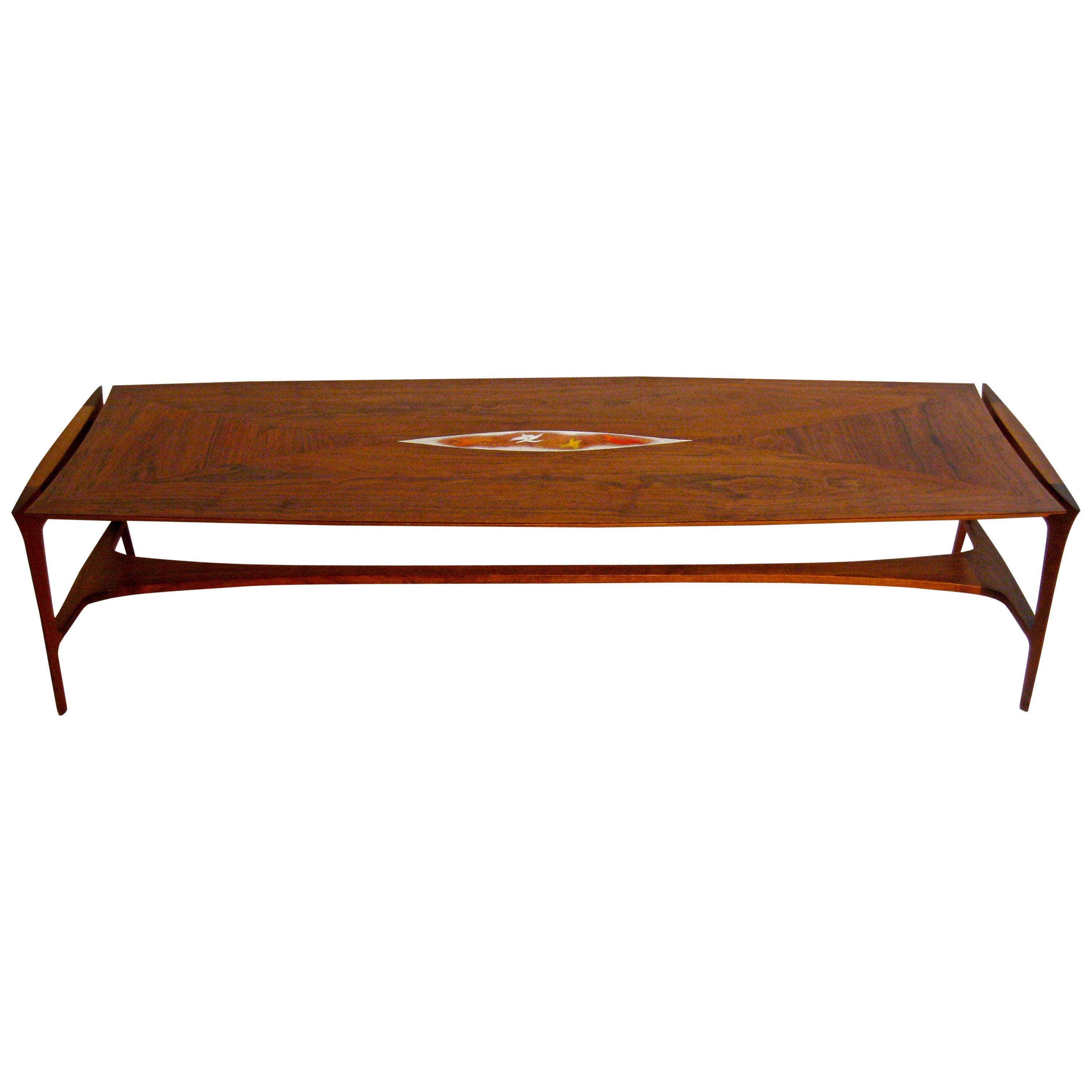 Walnut and Enamel John Stuart Coffee Table in the Manner of Ray Sabota 