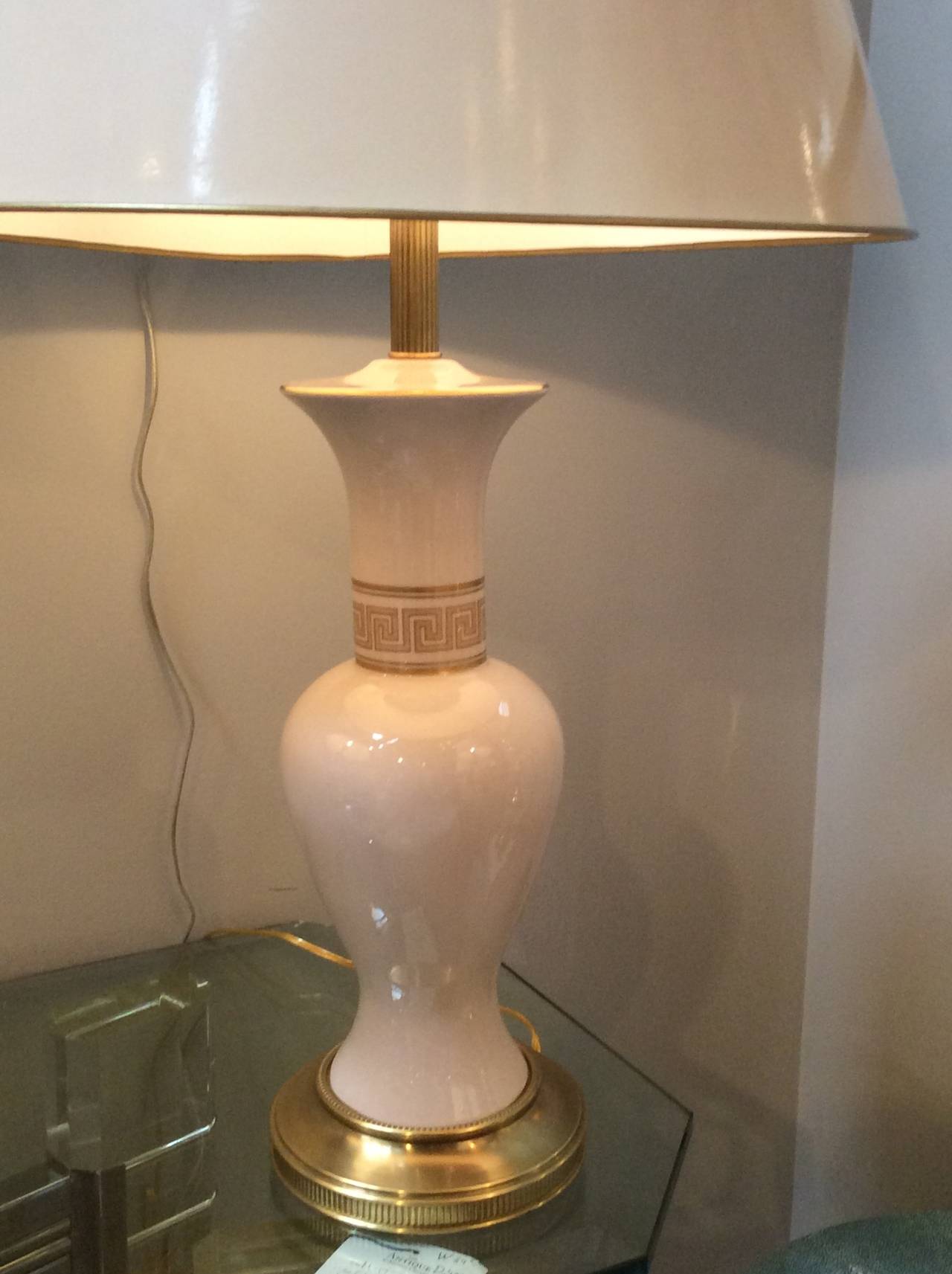 20th Century Mid Century SINGLE Ceramic and Brass Lamps, Greek Key Design