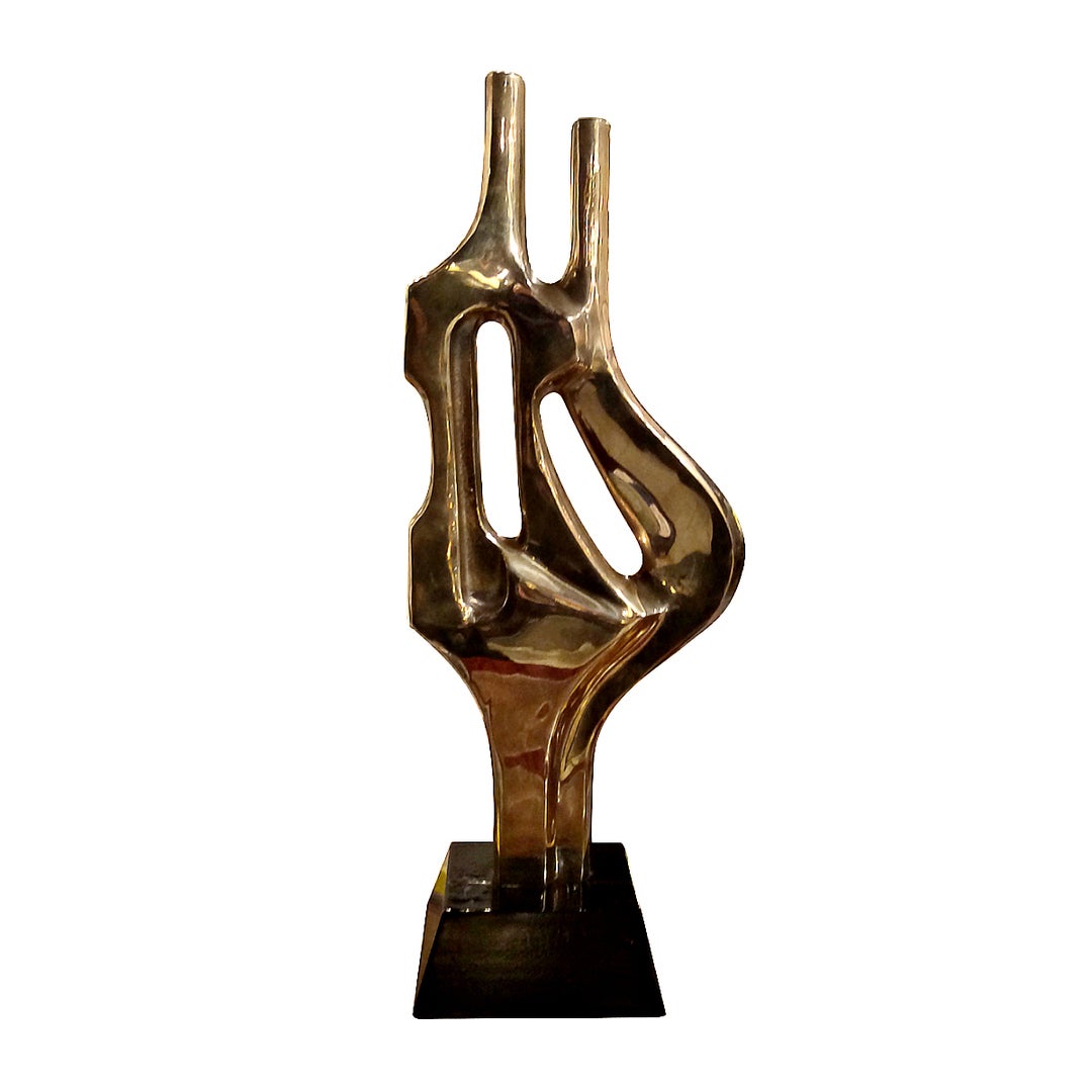 Large Mid-Century Abstract Brass Sculpture, Published, Style of Dorothy Dehner 2