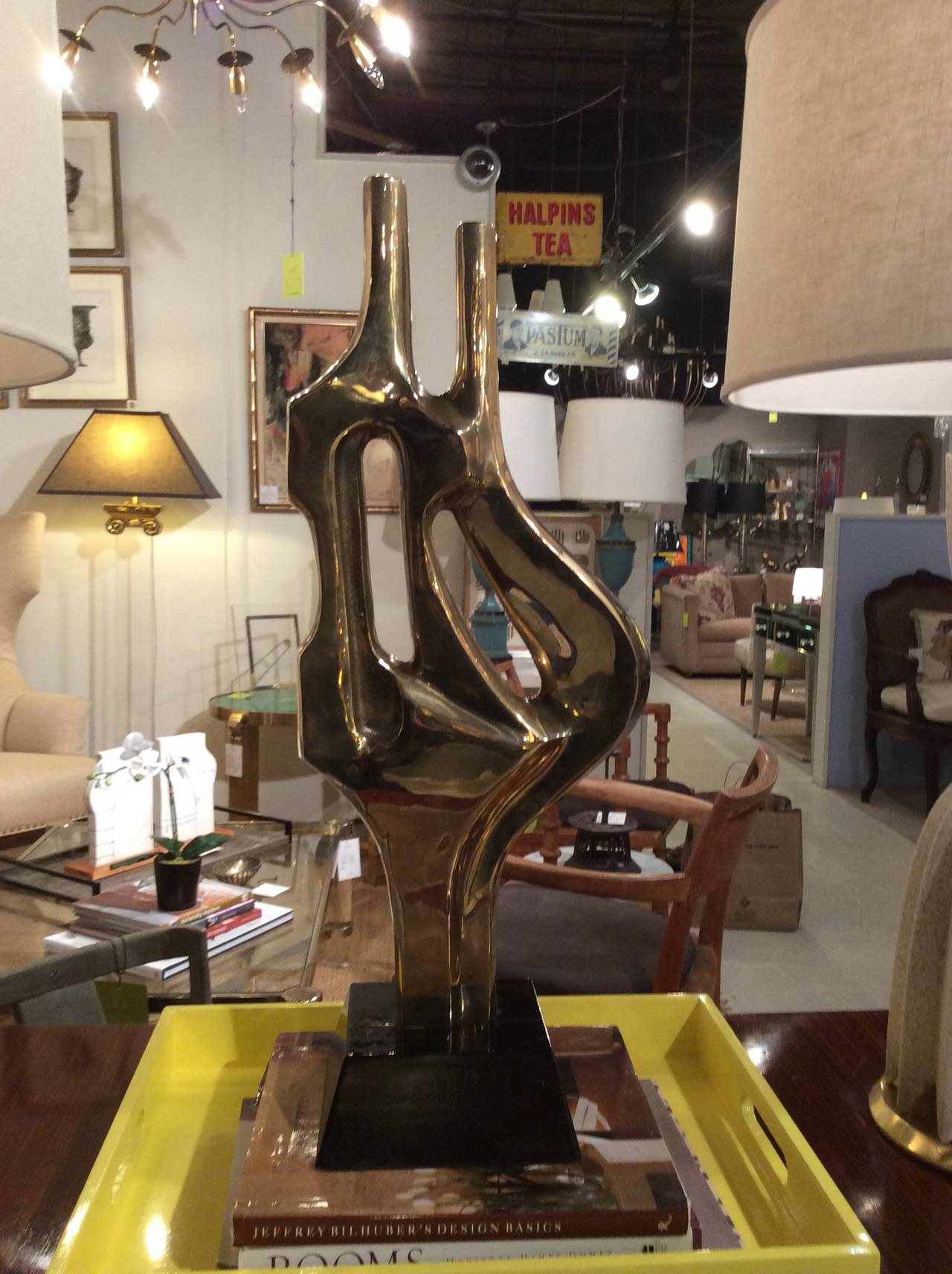 20th Century Large Mid-Century Abstract Brass Sculpture, Published, Style of Dorothy Dehner