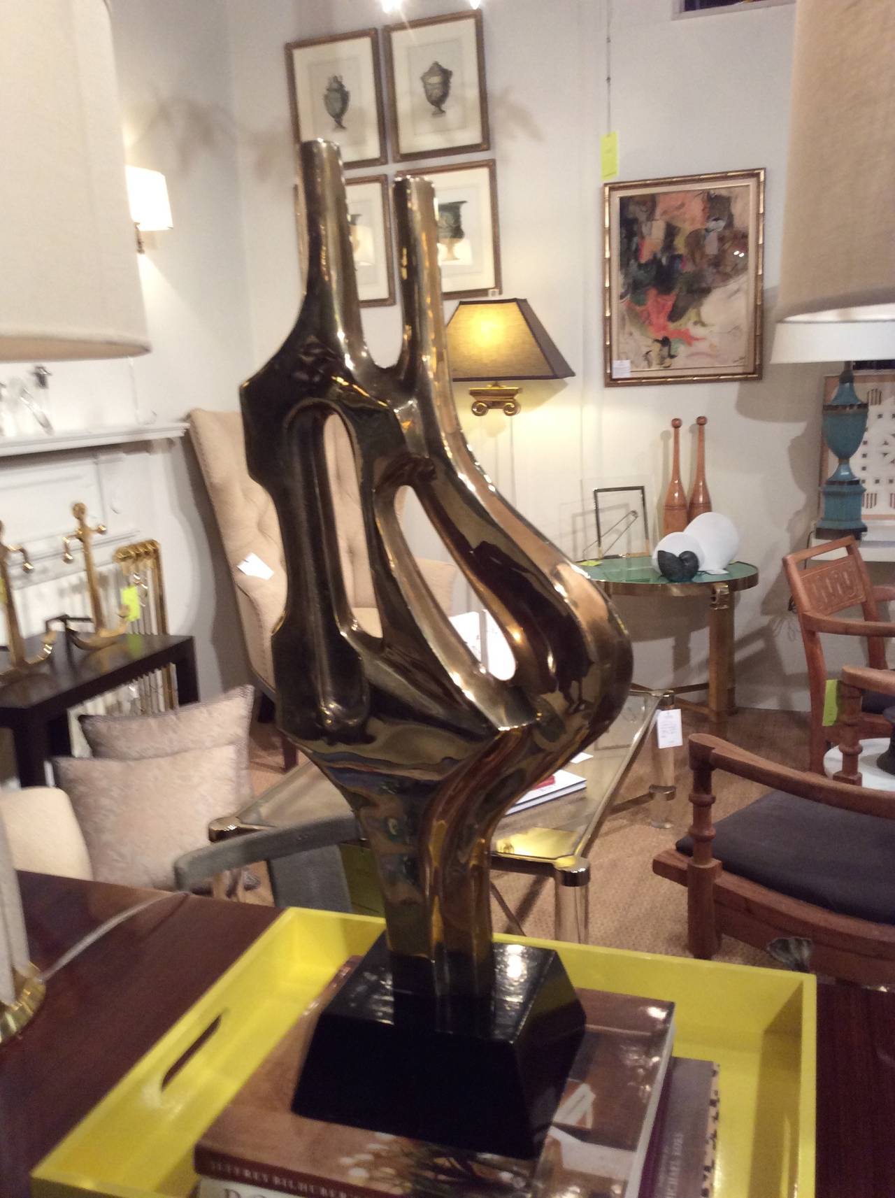 Mid-Century Modern Large Mid-Century Abstract Brass Sculpture, Published, Style of Dorothy Dehner