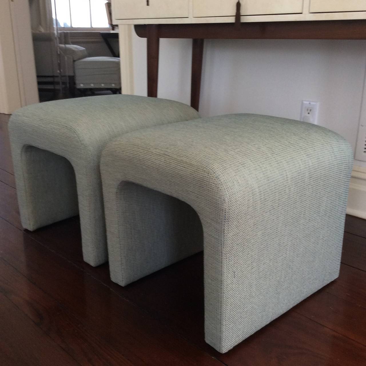 Mid-Century Modern  Pair of Upholstered Waterfall Ottomans