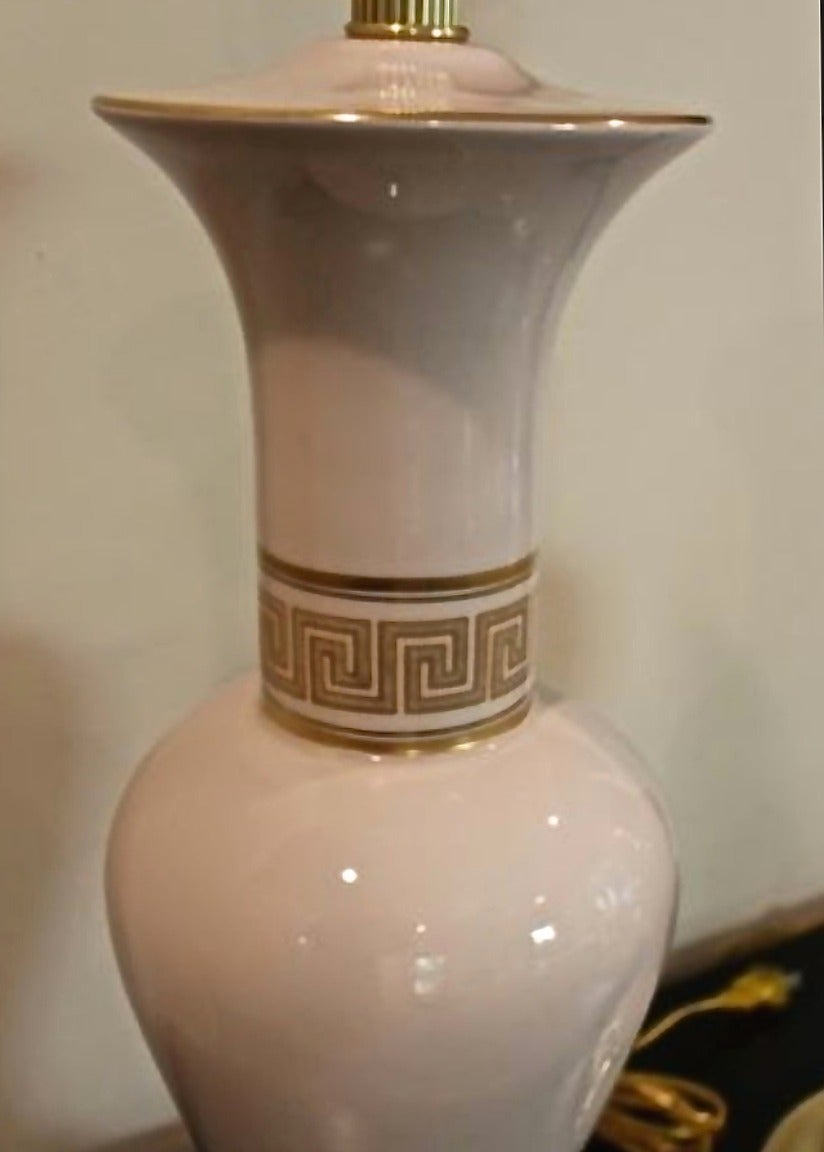 Hollywood Regency Mid Century SINGLE Ceramic and Brass Lamps, Greek Key Design