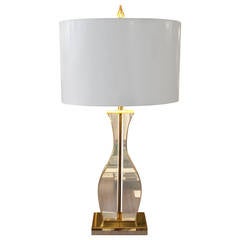 Sculptural Lucite and Brass Table Lamp