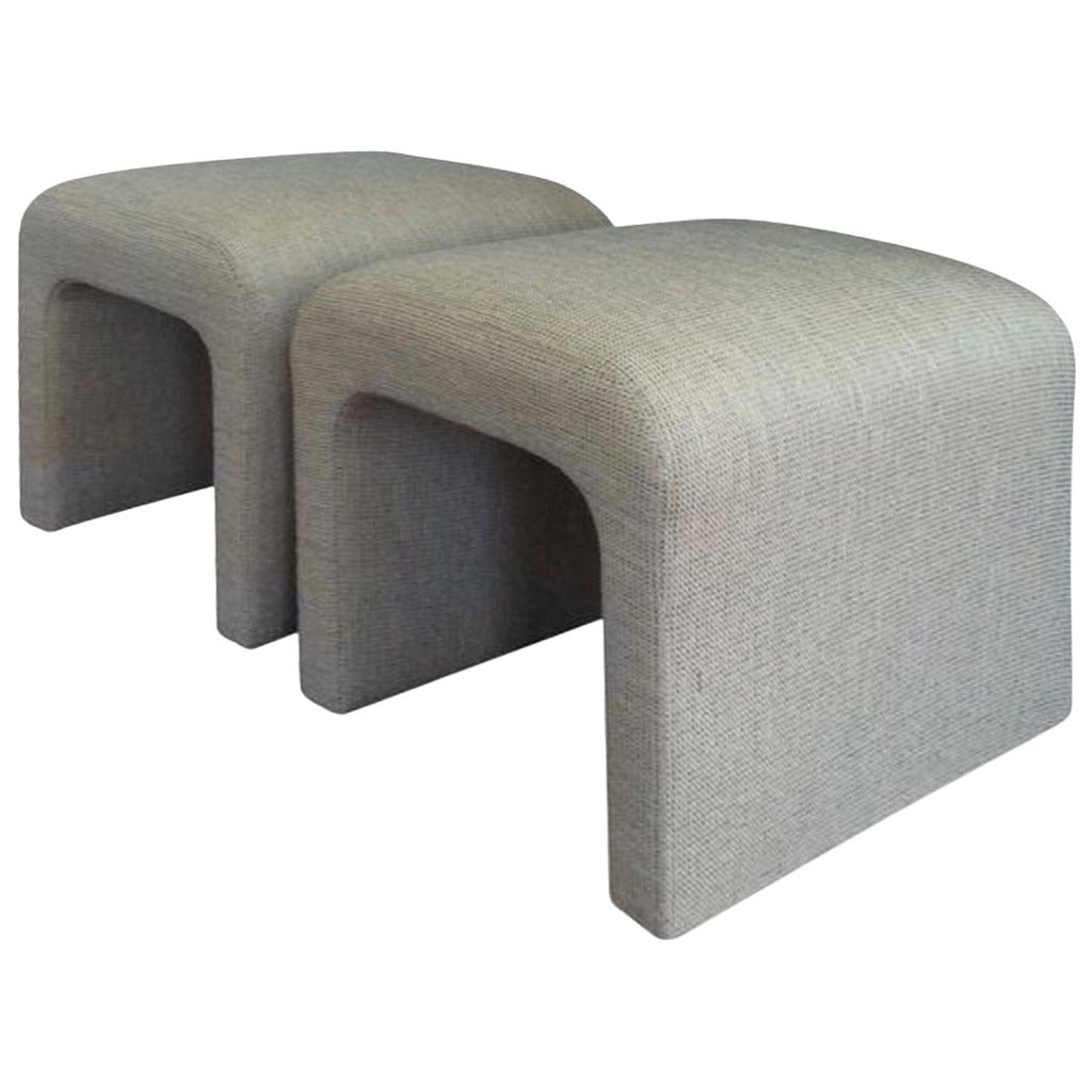  Pair of Upholstered Waterfall Ottomans