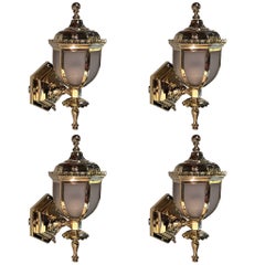 Set of Four 1930s Antique Brass Lanterns or Sconces