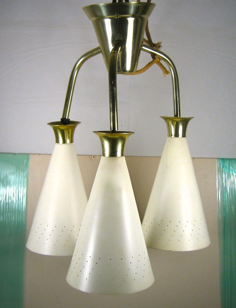 Midcentury Perforated Cone Pendant Chandelier, Semi-Flush Light