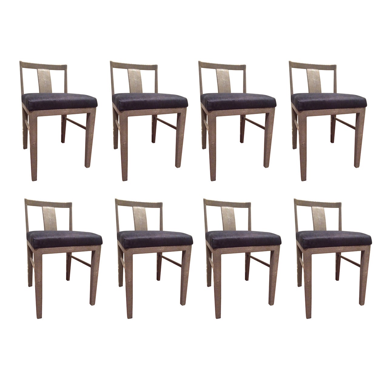 Set of Eight Shagreen Chairs with Pony Skin Upholstered Seats