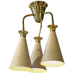 Midcentury Perforated Cone Pendant Chandelier, Semi-Flush Light