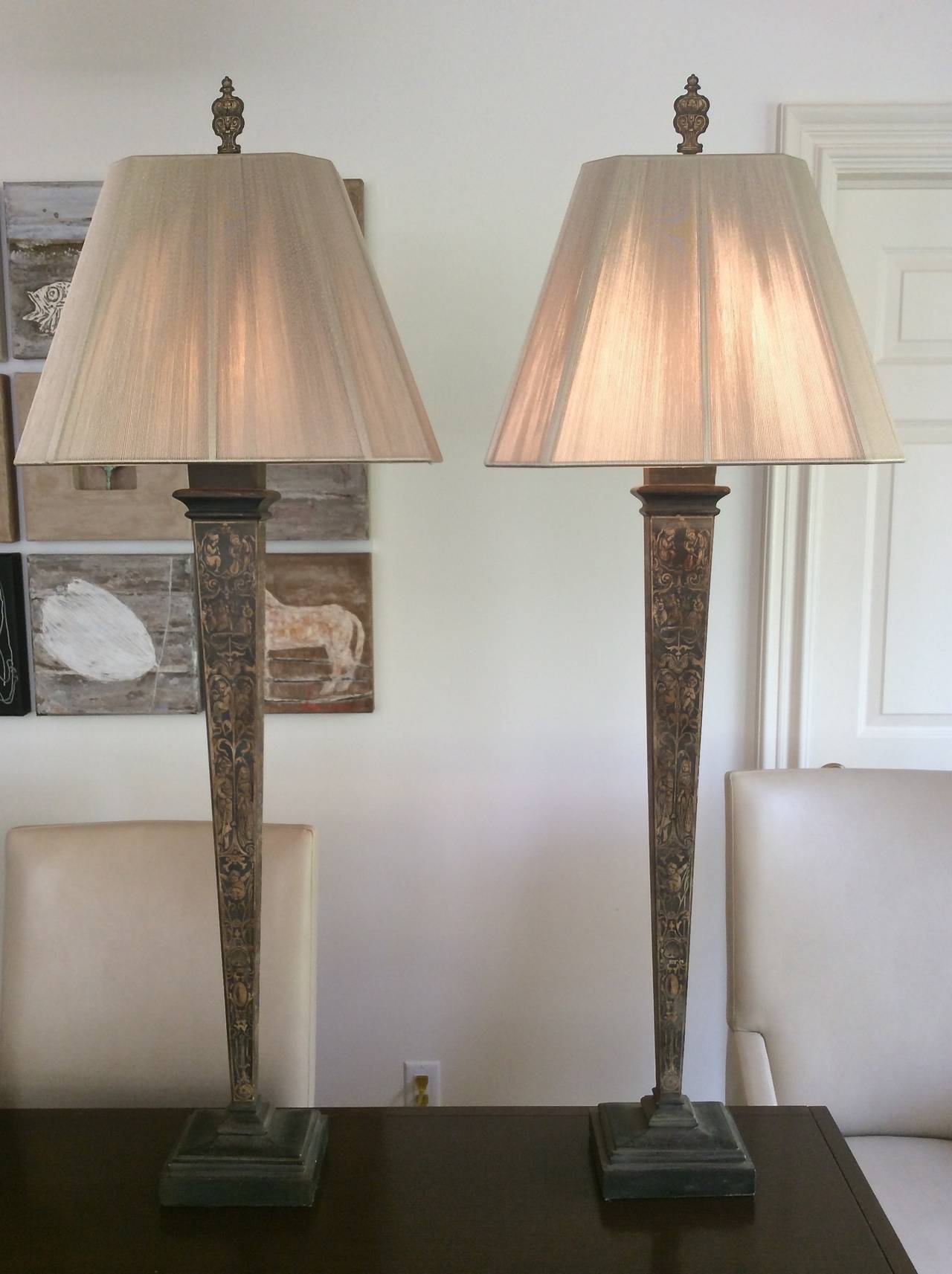 Monumental Pair of Venetian Style Inverted Obelisk Table Lamps In Excellent Condition For Sale In Stamford, CT