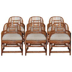 Set of Six Vintage Bamboo and Rattan Chippendale Chairs