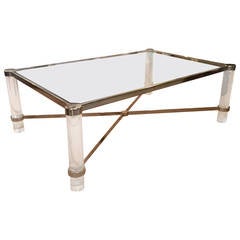 Lucite Coffee Table Mixed Metal Details in the Manner of Karl Springer