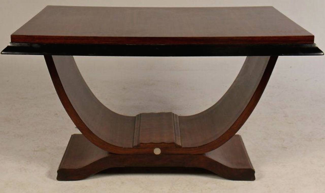 Mid-20th Century Art Deco Table, Manner of Ruhlmann, with Molded Top and Curved Platform Base