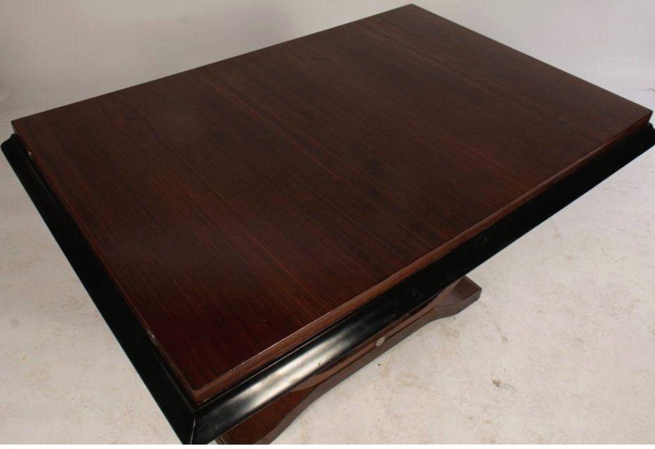Ebonized Art Deco Table, Manner of Ruhlmann, with Molded Top and Curved Platform Base