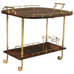 Brass and Lacquered Goatskin Bar Cart by Aldo Tura