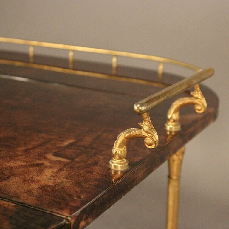 Brass and Lacquered Goatskin Bar Cart by Aldo Tura 1
