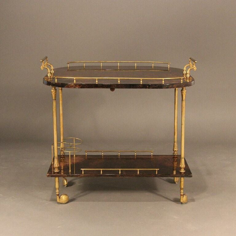 Brass and Lacquered Goatskin Bar Cart by Aldo Tura 4