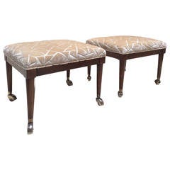 Pair of Walnut Ottomans or Footstools with Brass Castors