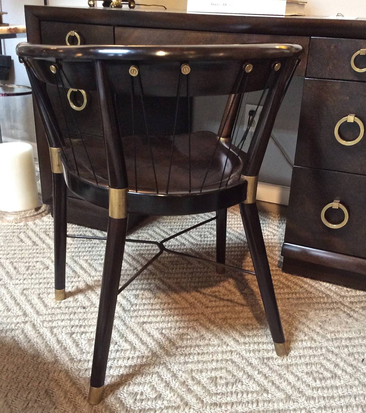 American Edward Wormley Chair with Brass Fittings and Cord Back