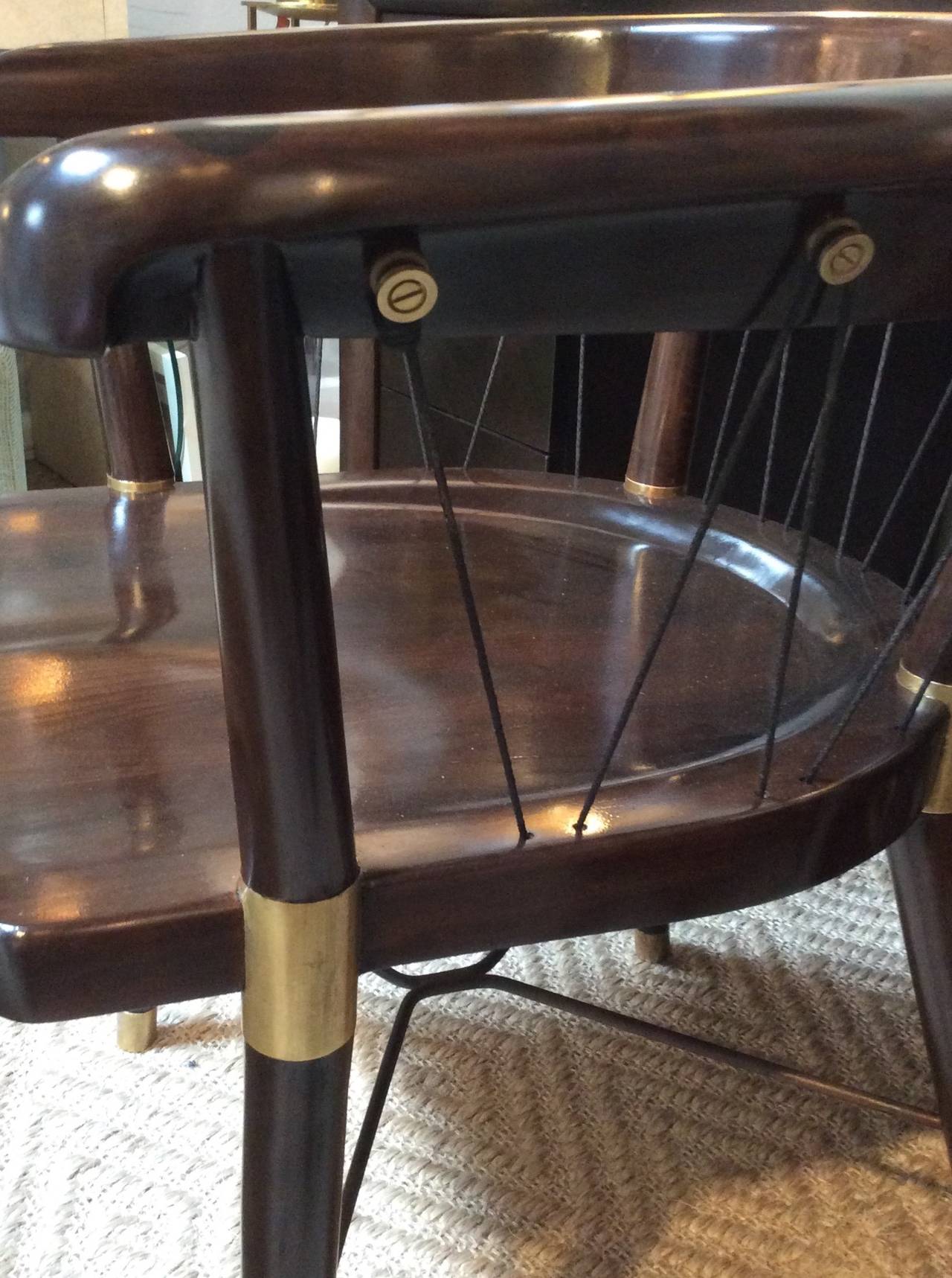 Polished Edward Wormley Chair with Brass Fittings and Cord Back
