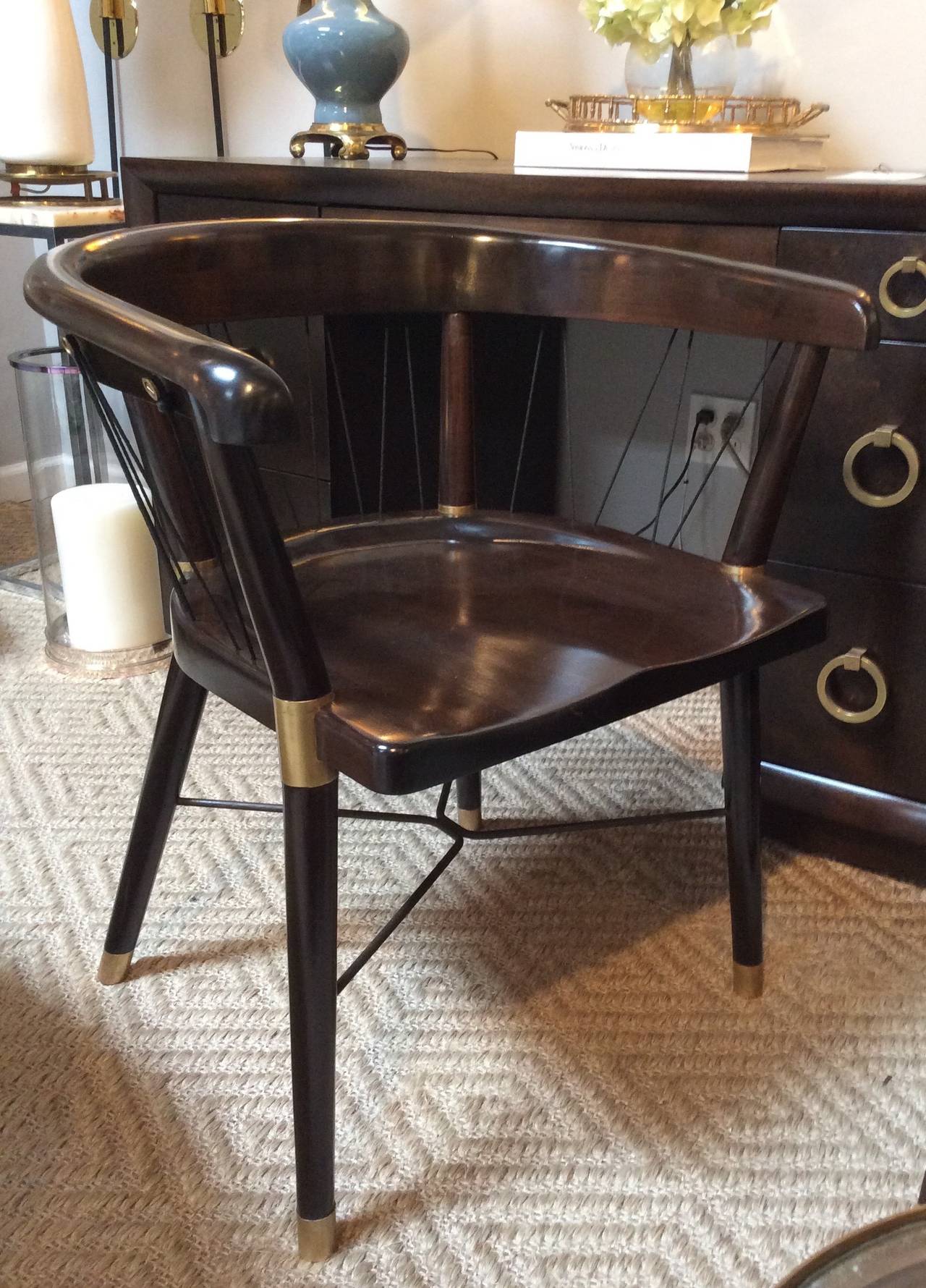 Edward Wormley Chair with Brass Fittings and Cord Back In Excellent Condition In Stamford, CT
