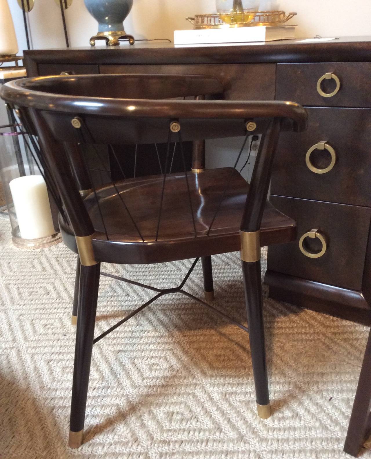 20th Century Edward Wormley Chair with Brass Fittings and Cord Back