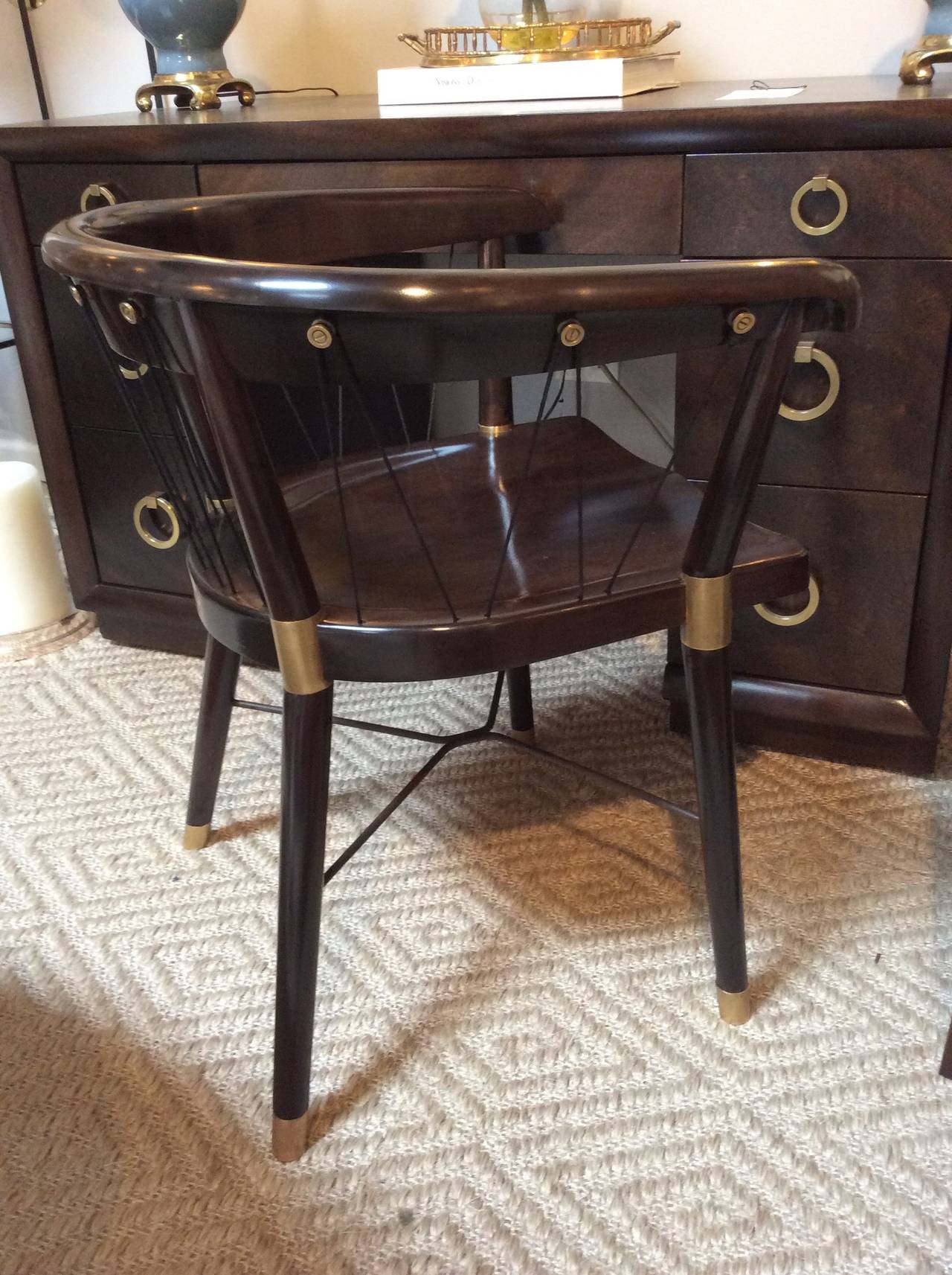 Edward Wormley Chair with Brass Fittings and Cord Back 1